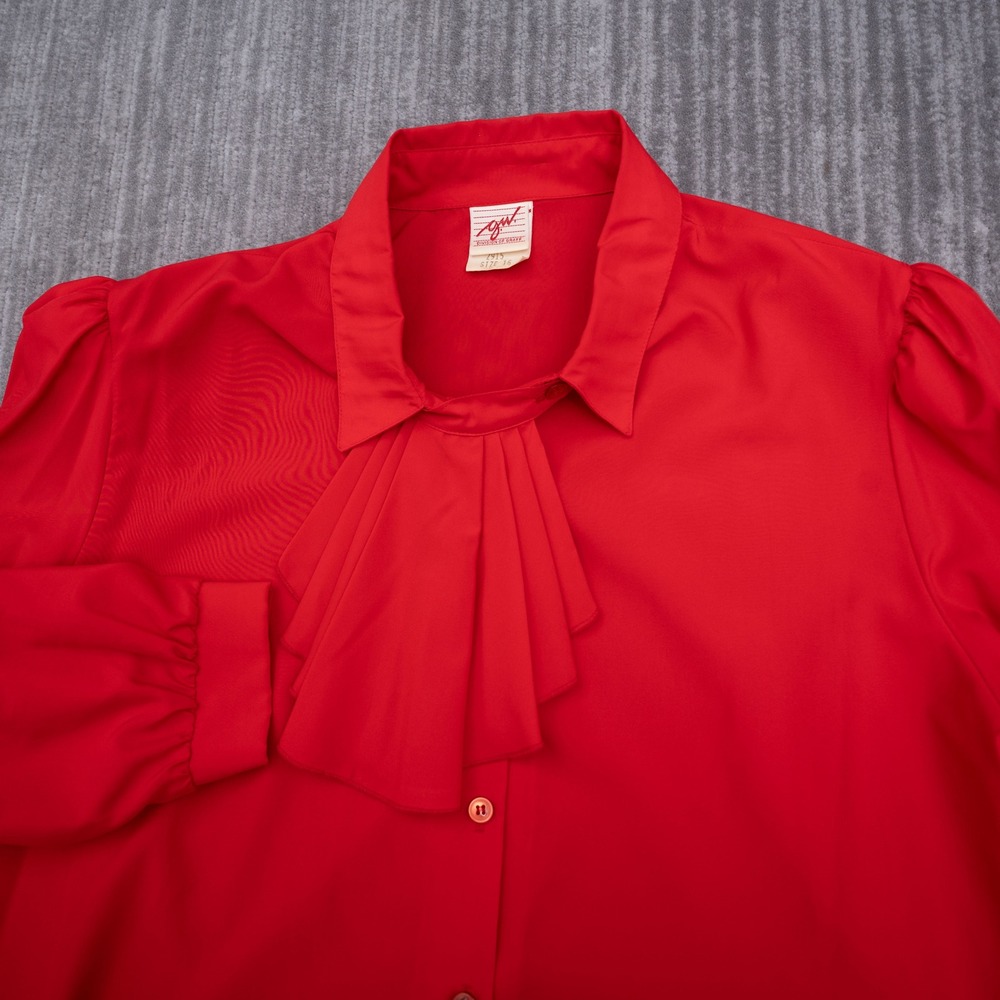 Vintage GW Division of Graff Red Jabot Ruffle Blouse Long Sleeve 16 USA Made